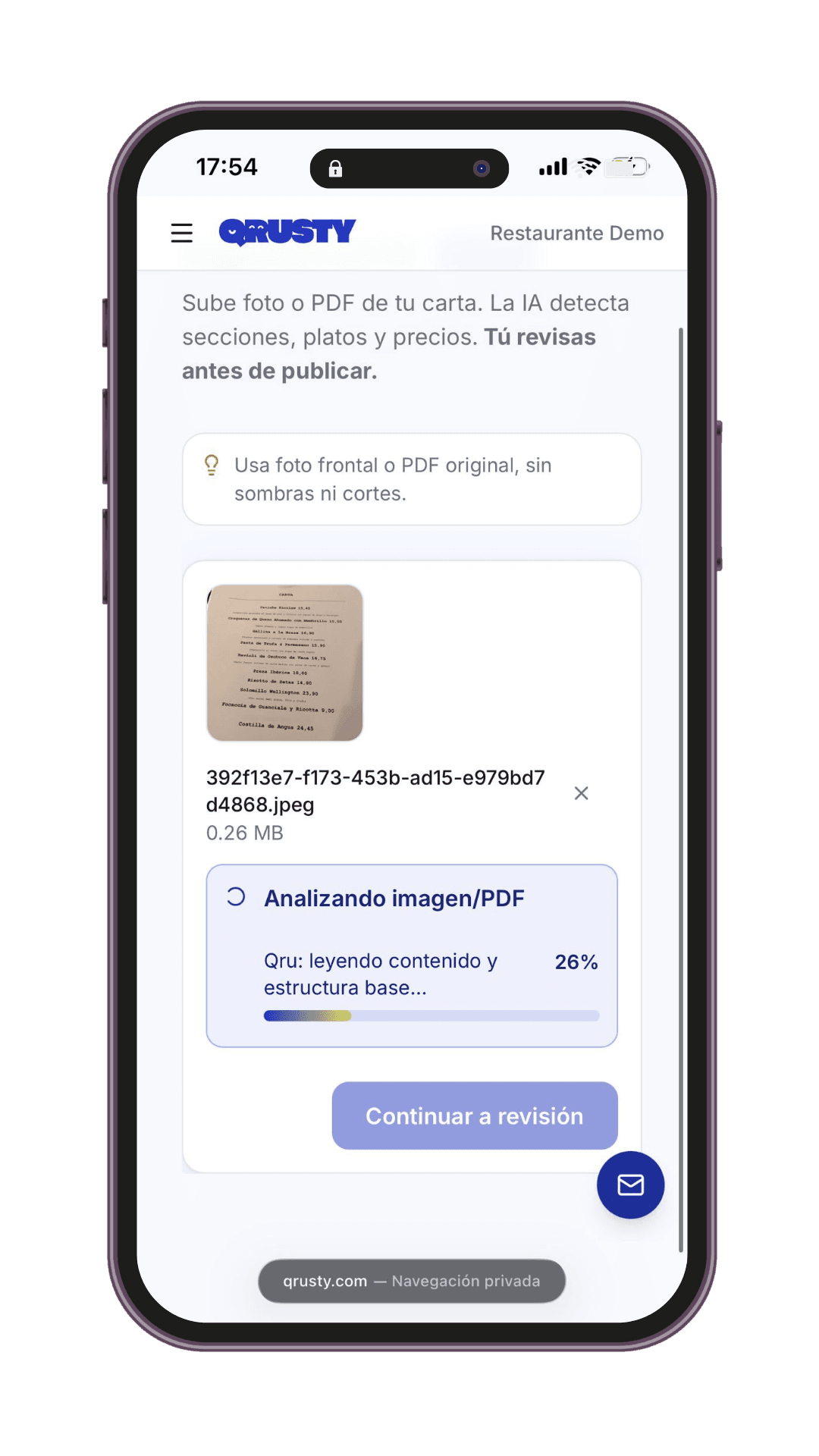 Procesando la importación de la carta con IA