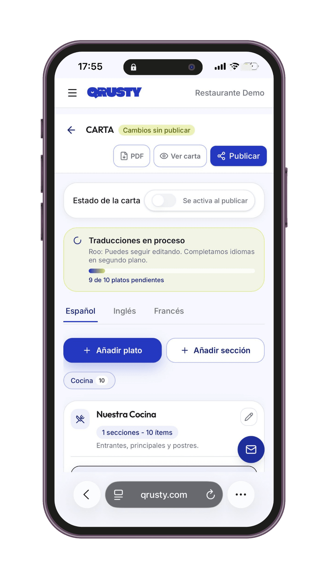 Traducción automática de la carta