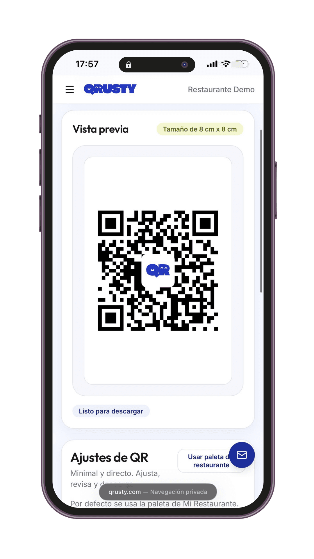 Generador de QR para la carta del restaurante